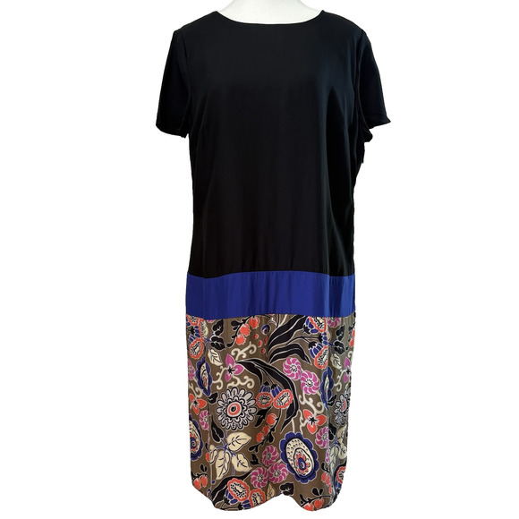 BODEN Silk Viscose Colorblock Floral Shift Dress Sz 10 Artsy Boho Retro Brompton - Picture 10 of 13